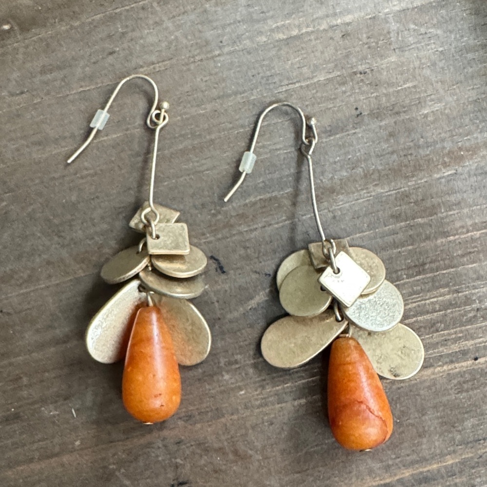 Chico's Gold-Tone Cluster Earrings with Brownish Orange Teardrops